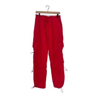 Red Parachute Cargo Pants Lightweight Nylon Utility Streetwear-large
